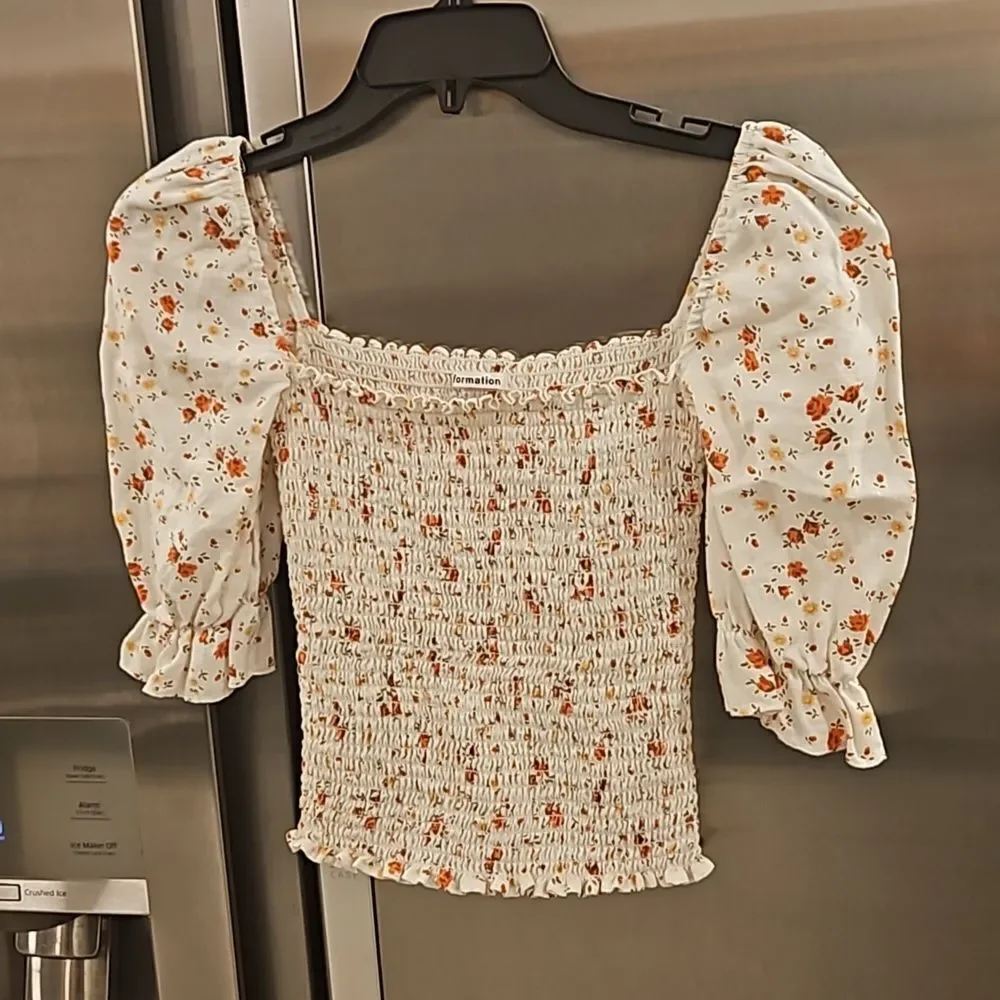 💕REFORMATION Clementine Ruched Floral Linen Top ~ Veronica Micro Floral XS NWOT